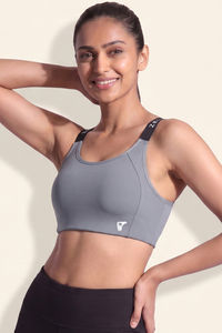 Zelocity Medium Impact Quick Dry Sports Bra - Steel Grey — thumbnail 2
